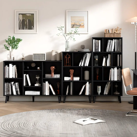 Bibliothèque rectangulaire ouverte moderne en bois d'hévéa noir
