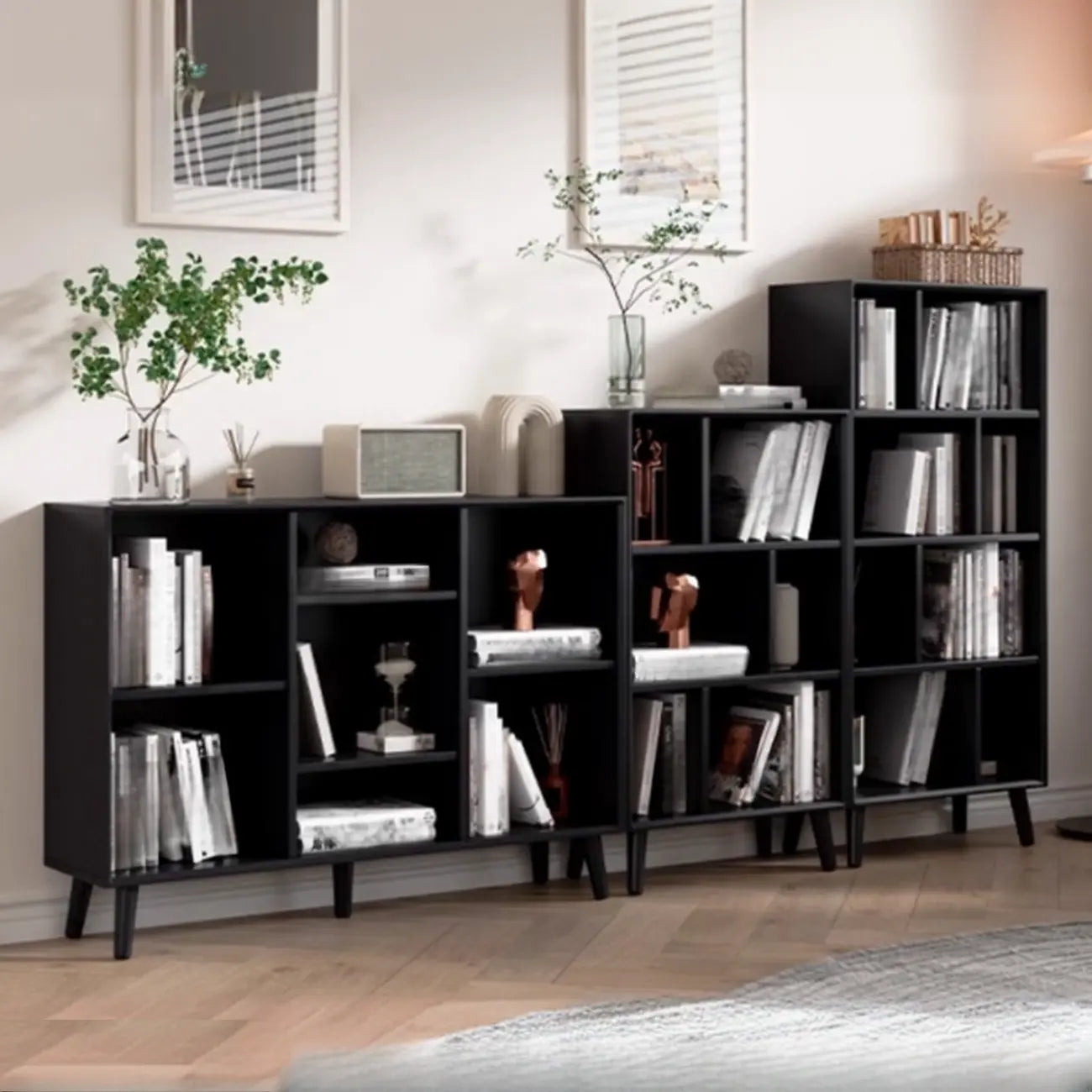 Bibliothèque rectangulaire ouverte moderne en bois d'hévéa noir