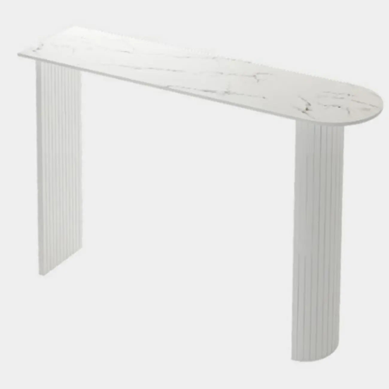 Table haute de bar moderne, plateau en pierre, double piétement aux formes libres