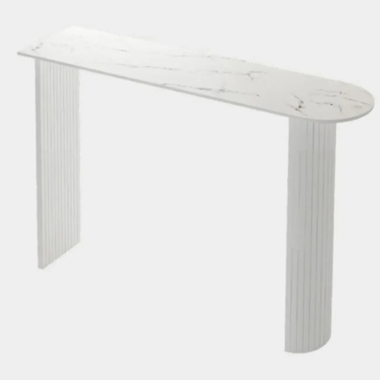 Table haute de bar moderne, plateau en pierre, double piétement aux formes libres