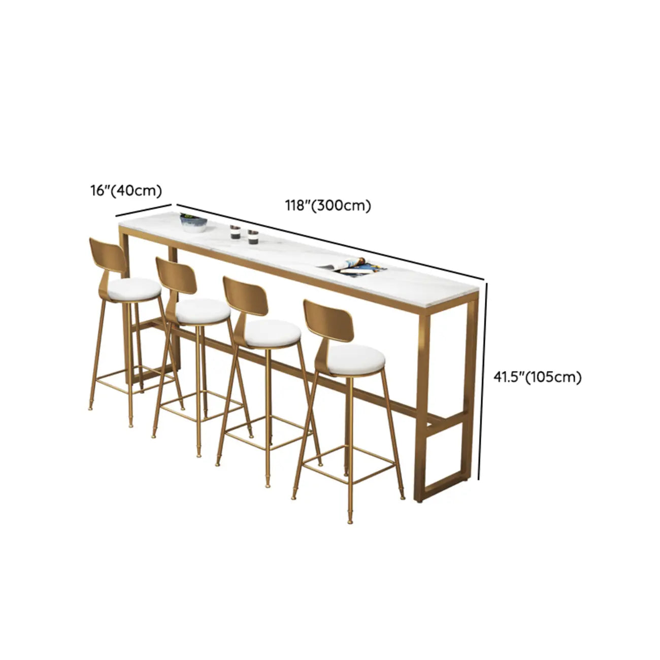 Table de bar glamour en faux marbre avec pieds dorés pour les repas