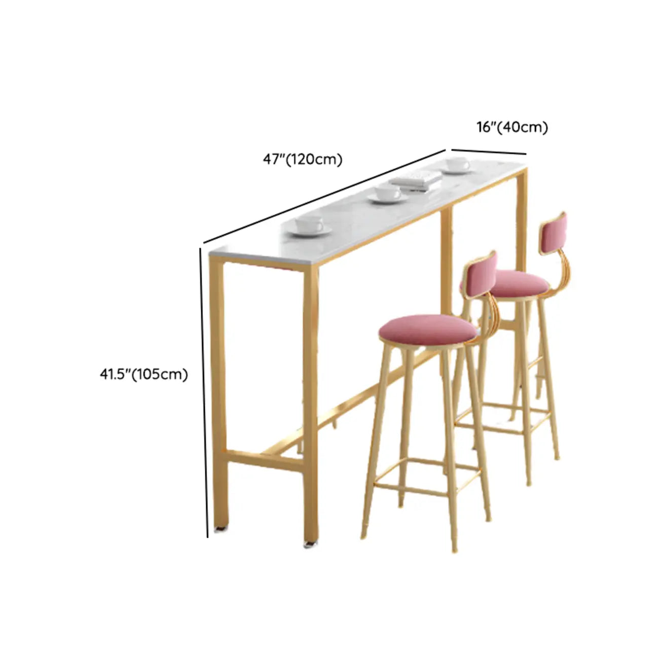 Table de bar glamour en faux marbre avec pieds dorés pour les repas