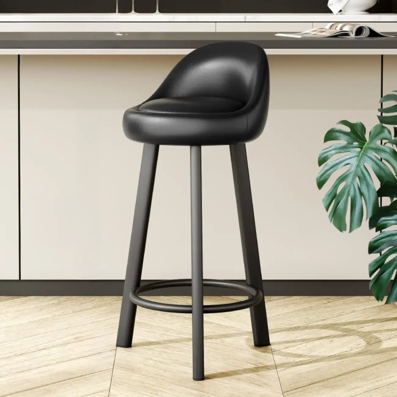Tabourets de bar minimalistes ronds à trépied en similicuir