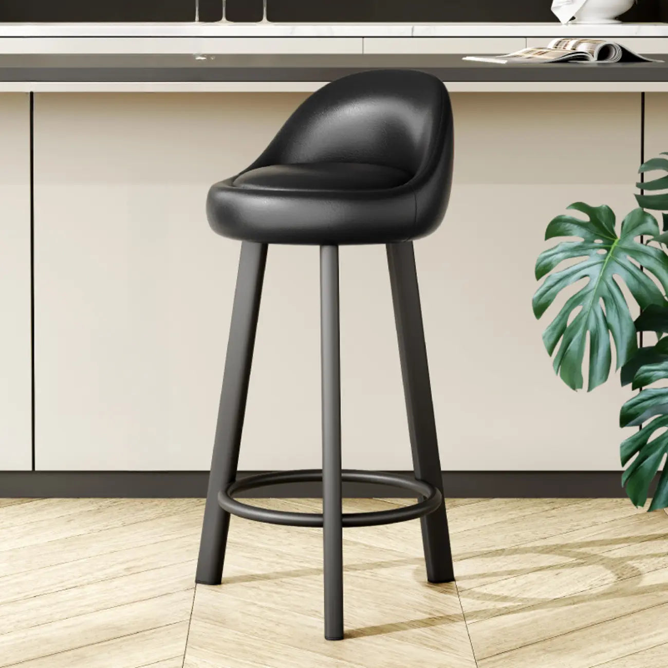 Tabourets de bar minimalistes ronds à trépied en similicuir