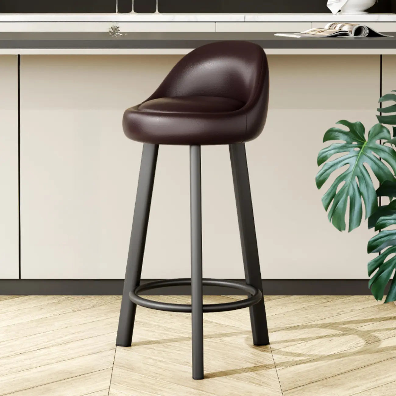 Tabourets de bar minimalistes ronds à trépied en similicuir