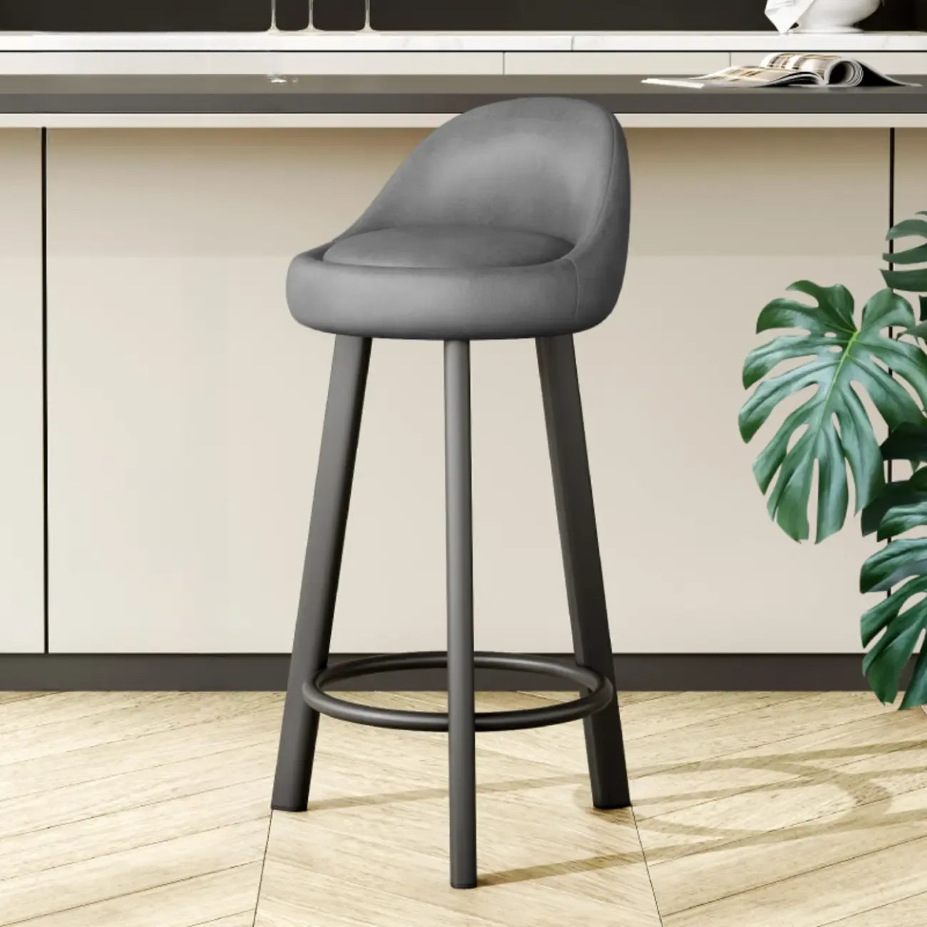 Tabourets de bar minimalistes ronds à trépied en similicuir