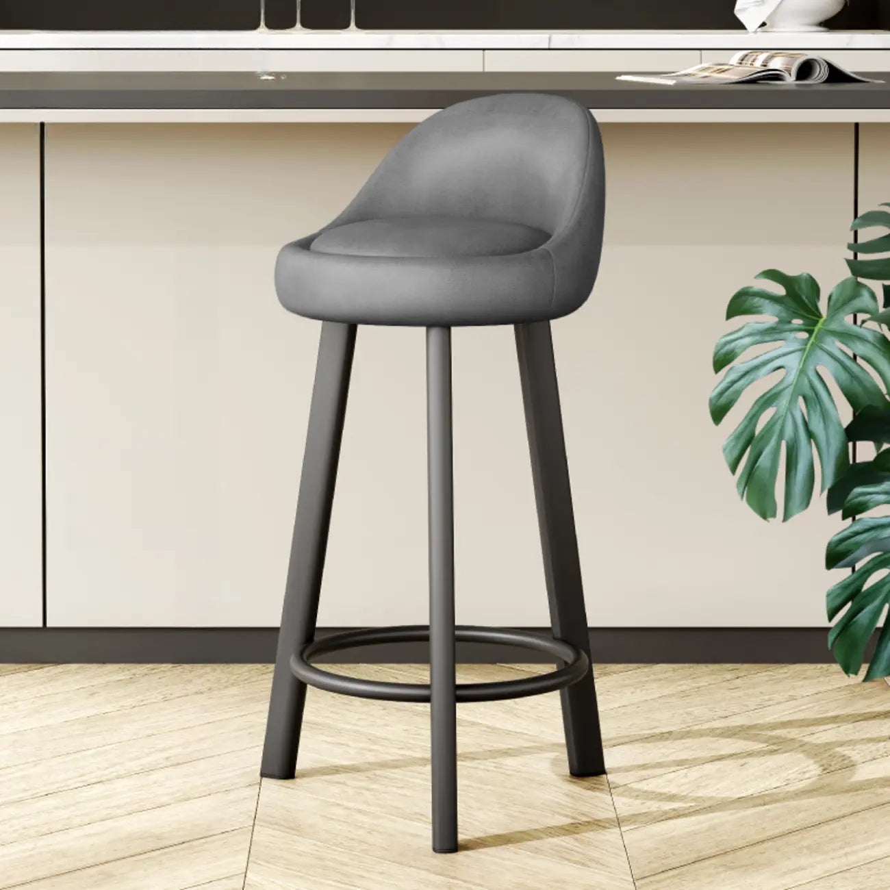 Tabourets de bar minimalistes ronds à trépied en similicuir