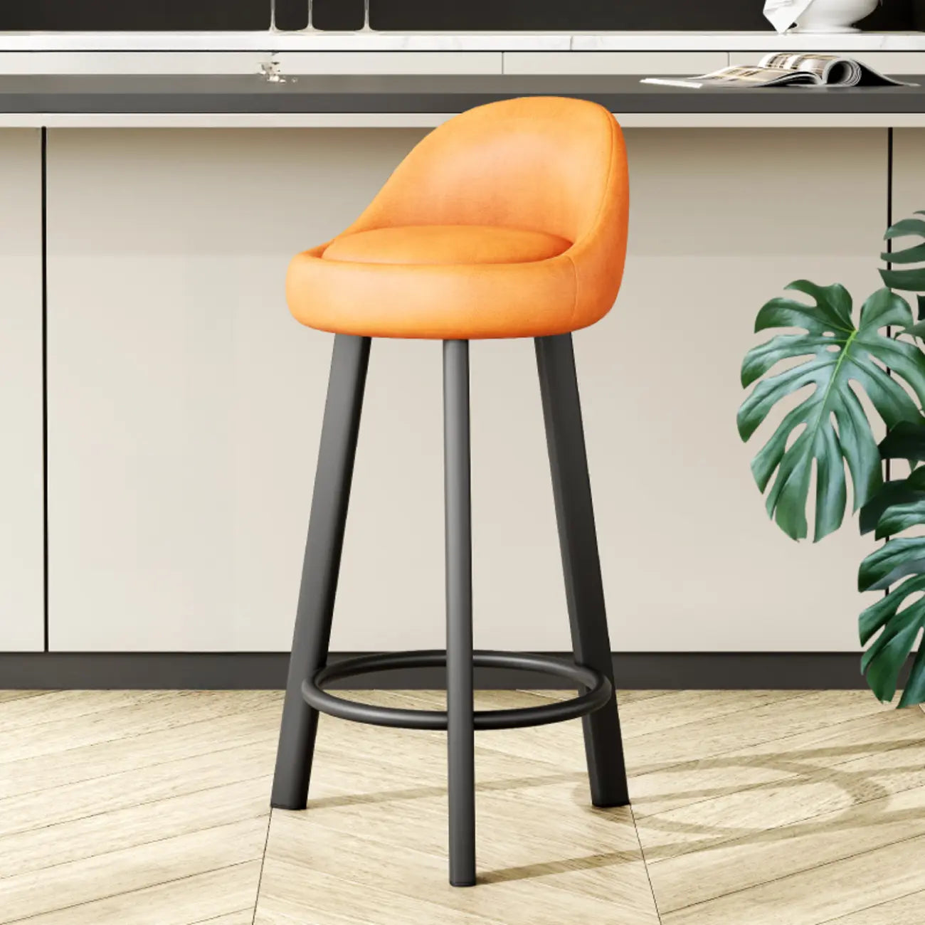 Tabourets de bar minimalistes ronds à trépied en similicuir