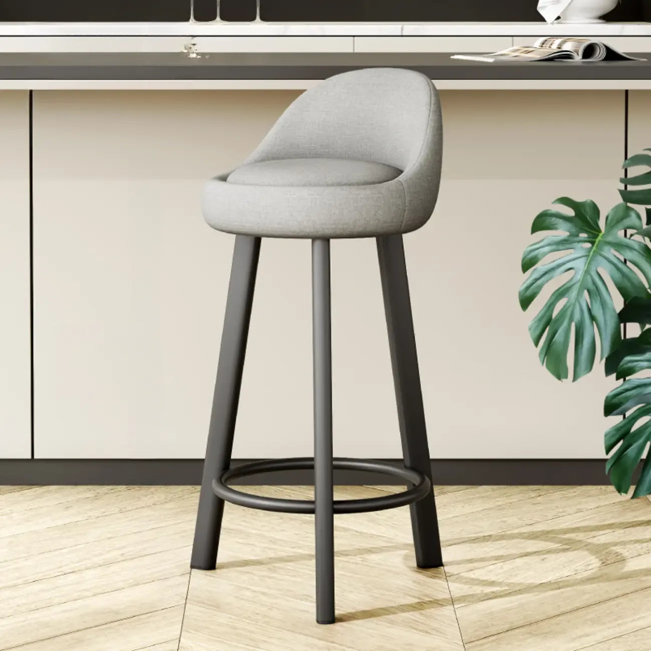 Tabourets de bar minimalistes ronds à trépied en similicuir
