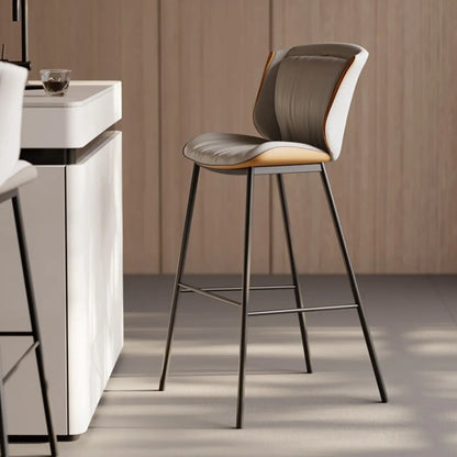 Tabouret de bar moderne de luxe avec coussin trapézoïdal, revêtement en microfibre et acier au carbone