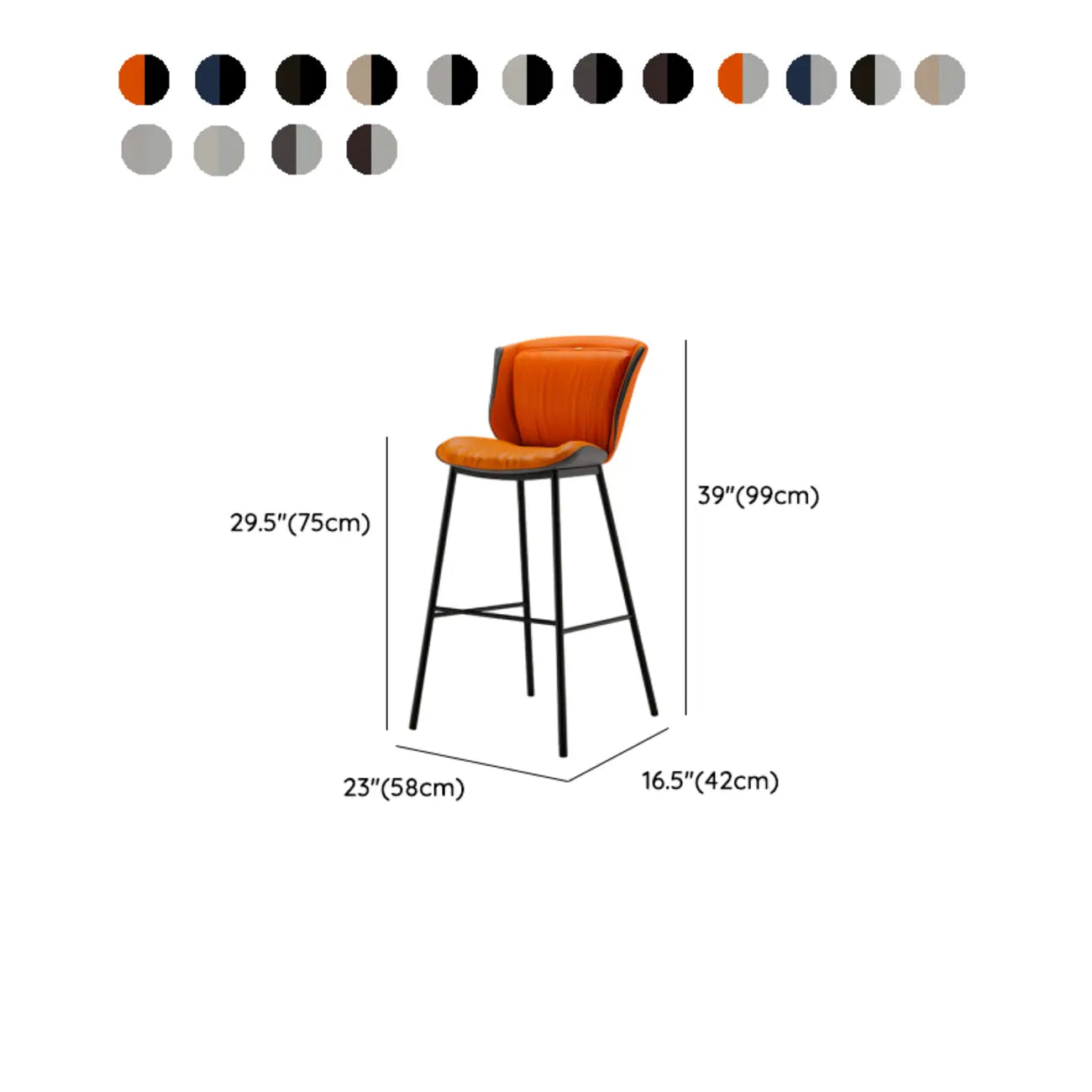 Tabouret de bar moderne de luxe avec coussin trapézoïdal, revêtement en microfibre et acier au carbone