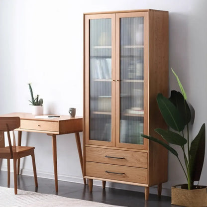Bibliothèque étroite moderne en bois naturel à 2 tiroirs