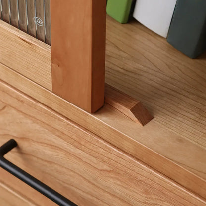 Bibliothèque étroite moderne en bois naturel à 2 tiroirs