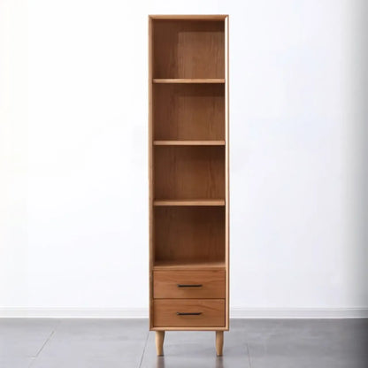 Bibliothèque étroite moderne en bois naturel à 2 tiroirs