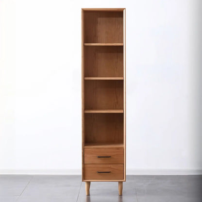 Bibliothèque étroite moderne en bois naturel à 2 tiroirs
