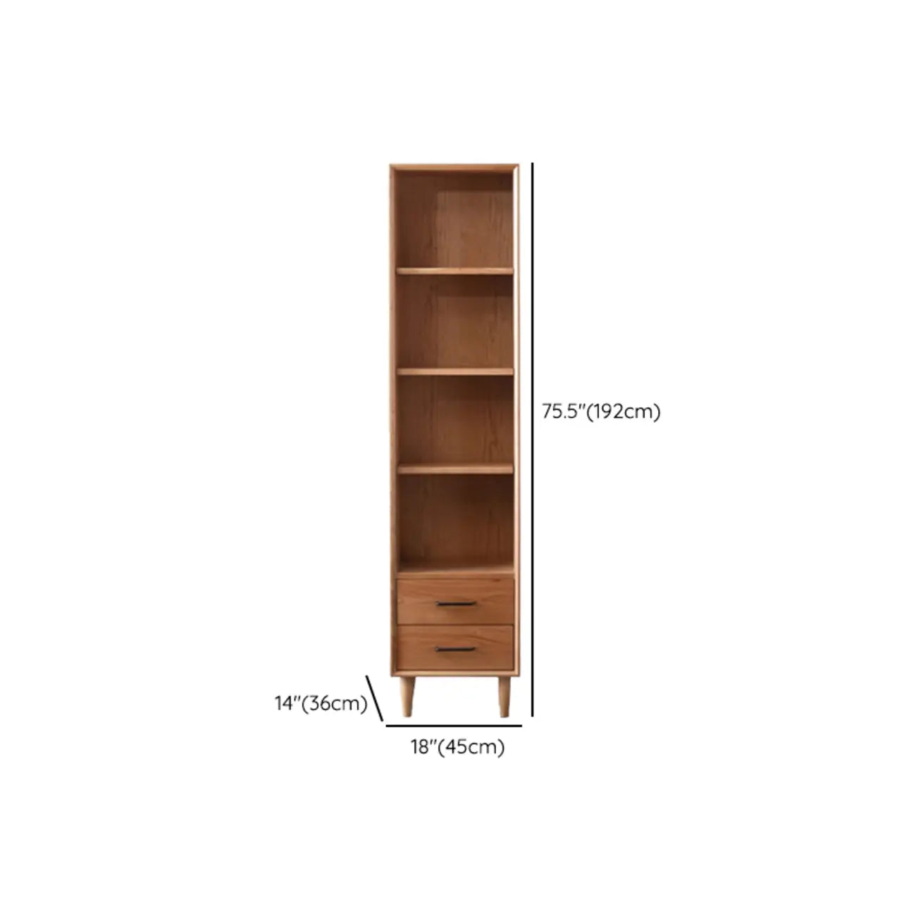 Bibliothèque étroite moderne en bois naturel à 2 tiroirs