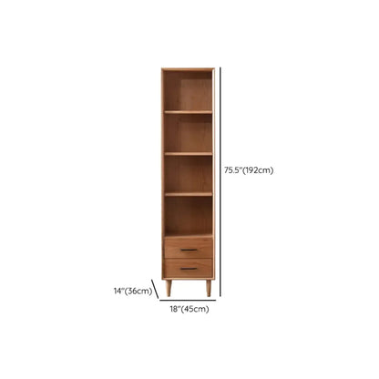 Bibliothèque étroite moderne en bois naturel à 2 tiroirs