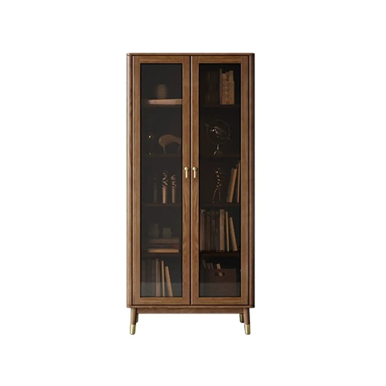 Bibliothèque à 5 niveaux en frêne brun avec porte vitrée