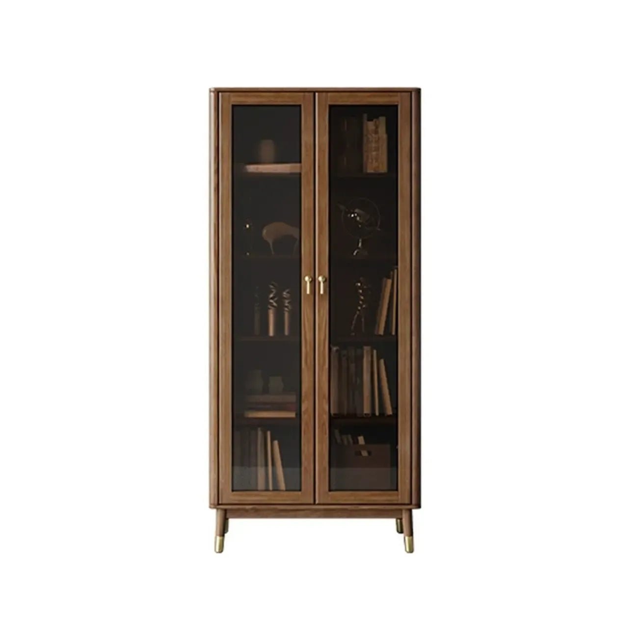 Bibliothèque à 5 niveaux en frêne brun avec porte vitrée
