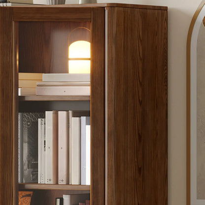Bibliothèque à 5 niveaux en frêne brun avec porte vitrée