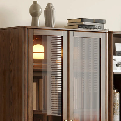 Bibliothèque à 5 niveaux en frêne brun avec porte vitrée