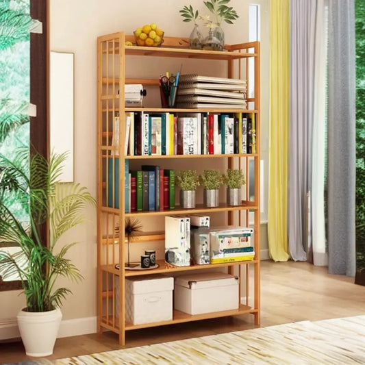 Bibliothèque verticale élégante en bambou naturel à dos ouvert