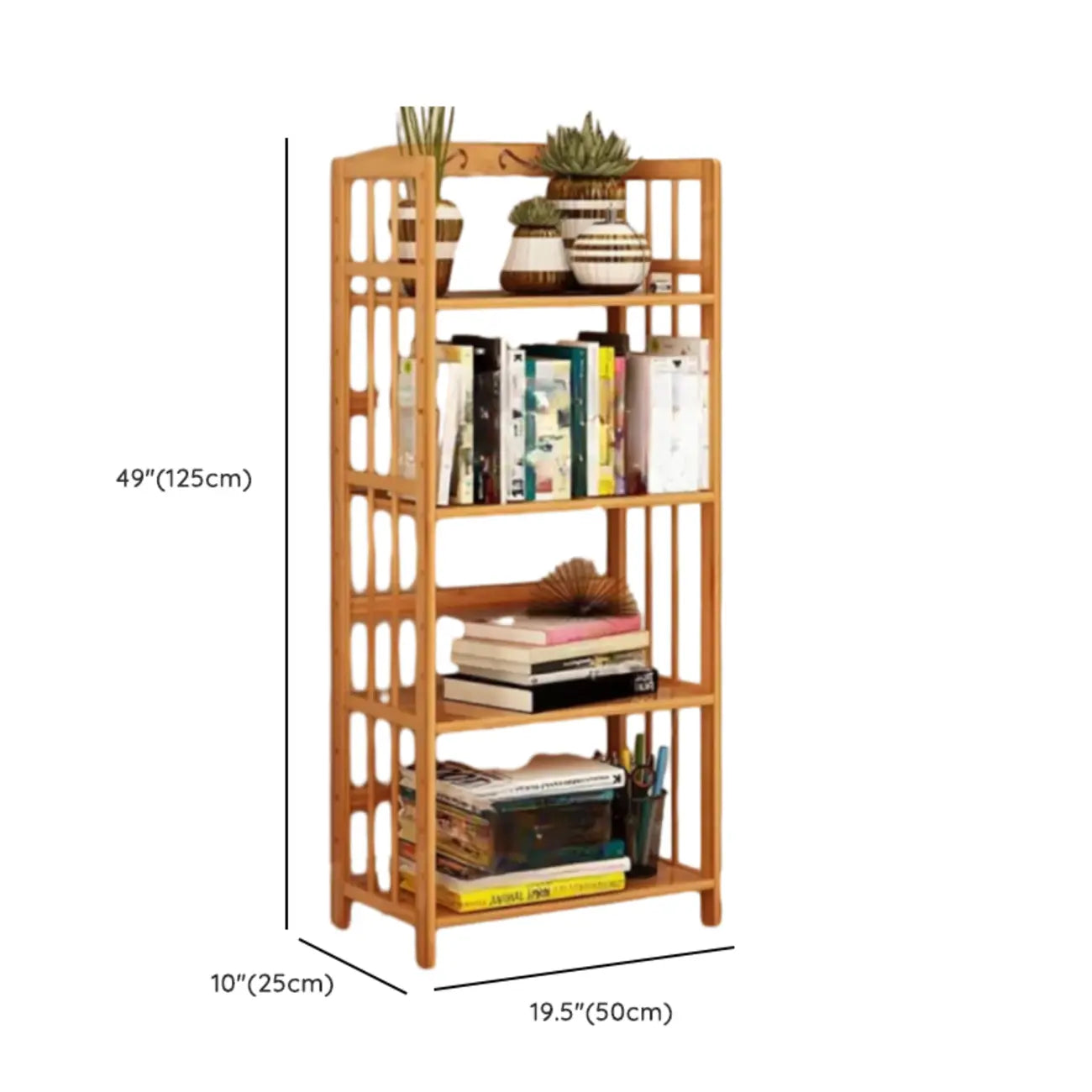 Bibliothèque verticale élégante en bambou naturel à dos ouvert