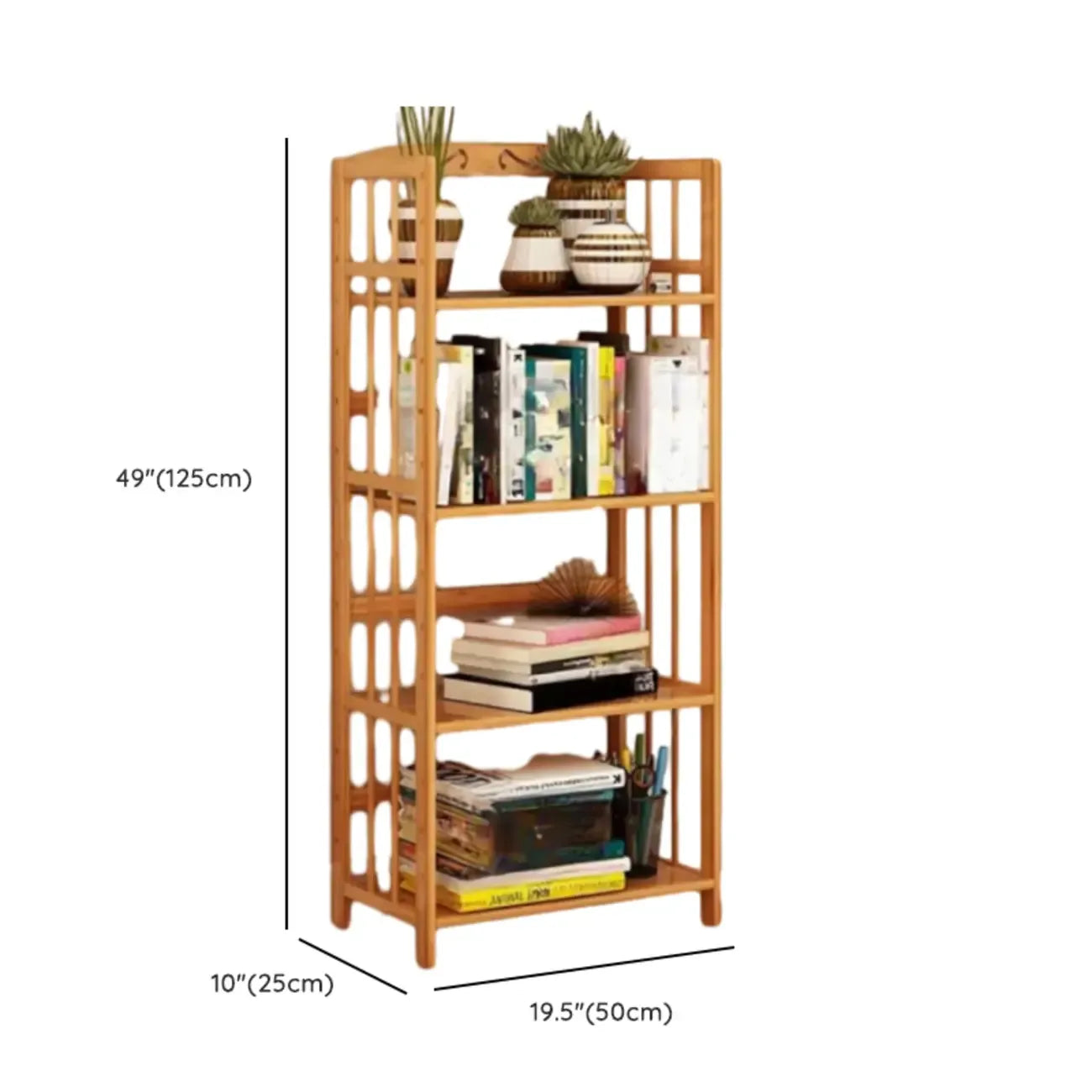 Bibliothèque verticale élégante en bambou naturel à dos ouvert