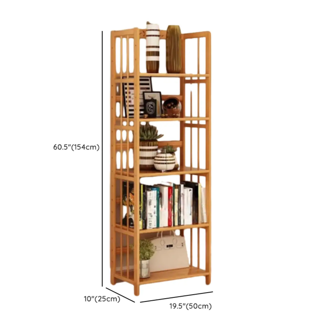 Bibliothèque verticale élégante en bambou naturel à dos ouvert