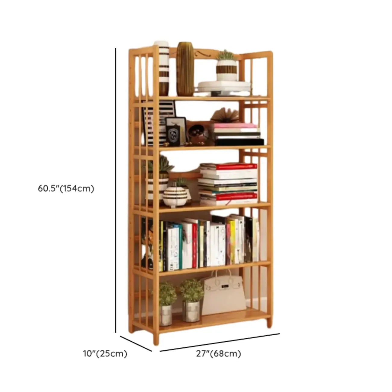 Bibliothèque verticale élégante en bambou naturel à dos ouvert