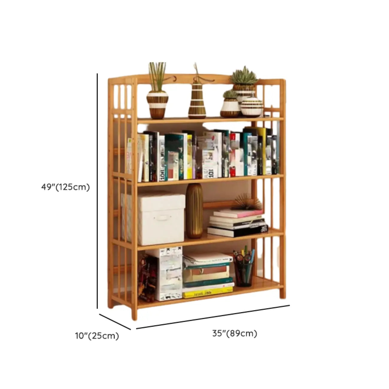 Bibliothèque verticale élégante en bambou naturel à dos ouvert