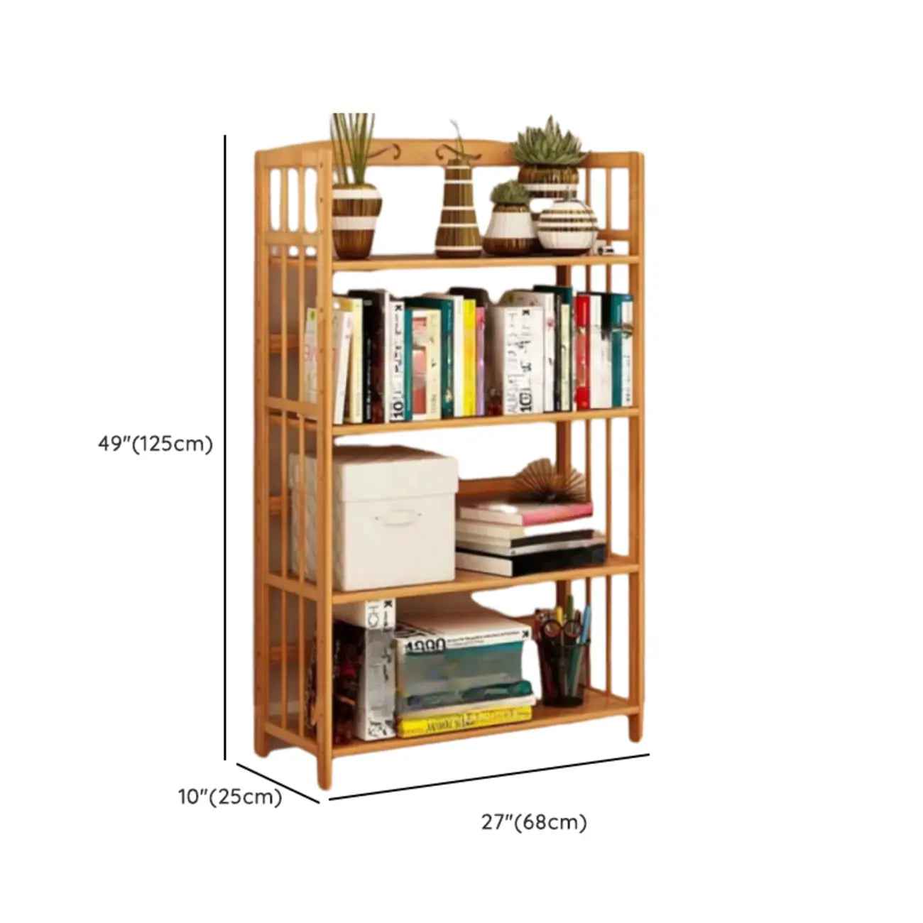 Bibliothèque verticale élégante en bambou naturel à dos ouvert
