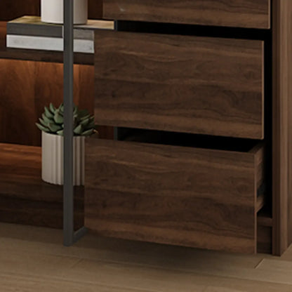 Bibliothèque moderne à 5 étagères en noyer avec porte vitrée