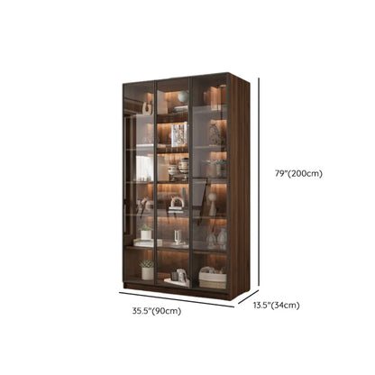 Bibliothèque moderne à 5 étagères en noyer avec porte vitrée