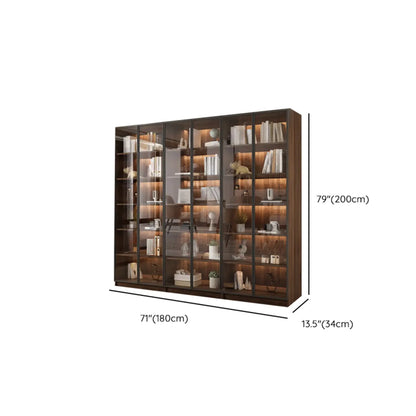Bibliothèque moderne à 5 étagères en noyer avec porte vitrée