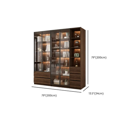 Bibliothèque moderne à 5 étagères en noyer avec porte vitrée