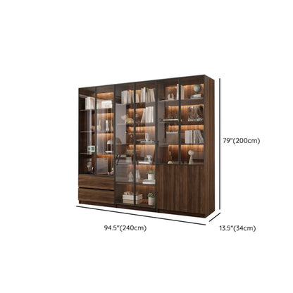 Bibliothèque moderne à 5 étagères en noyer avec porte vitrée