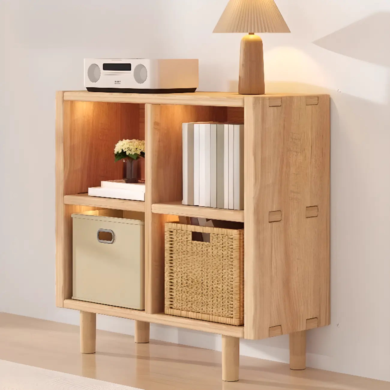 Étagère horizontale en bois naturel à 6 cubes