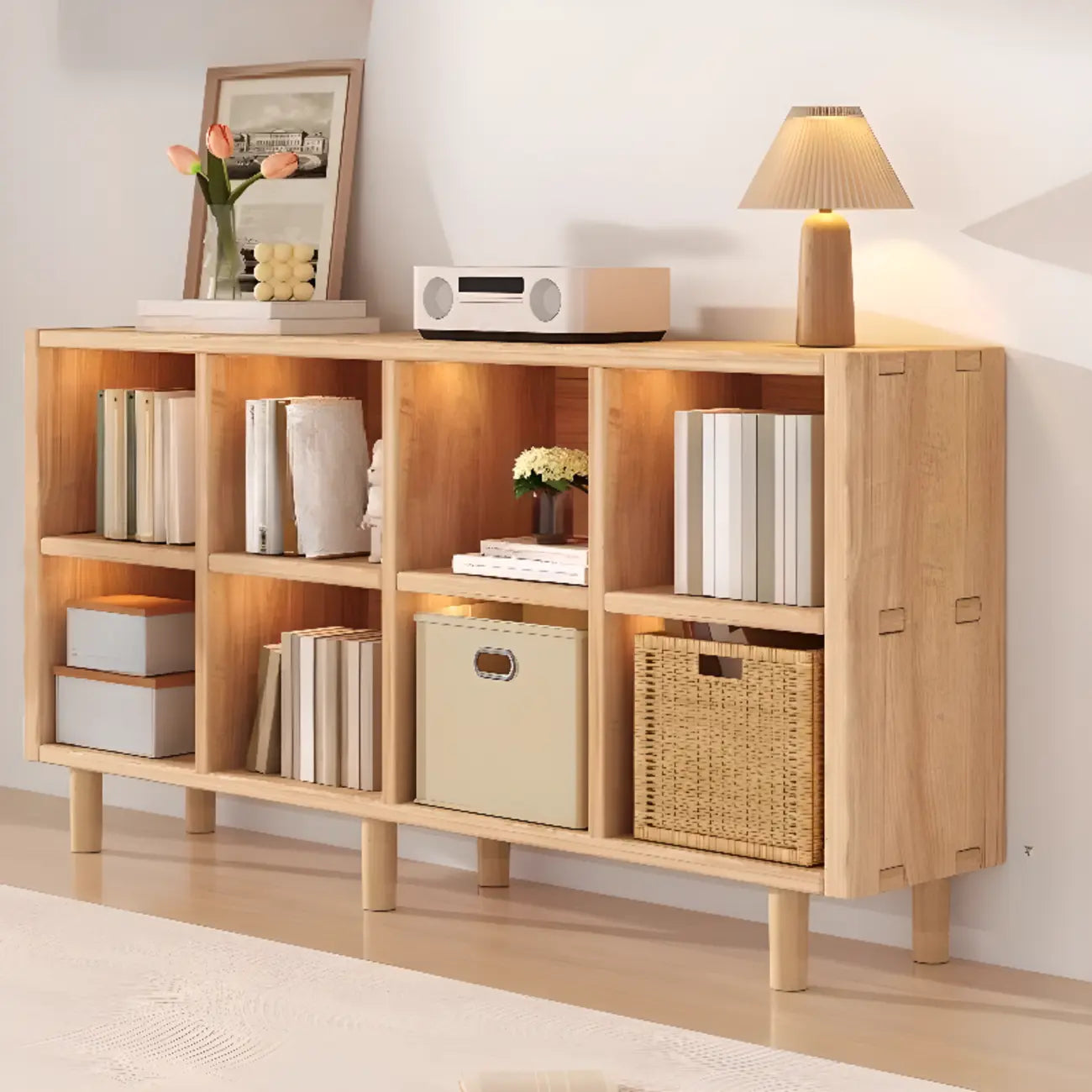 Étagère horizontale en bois naturel à 6 cubes