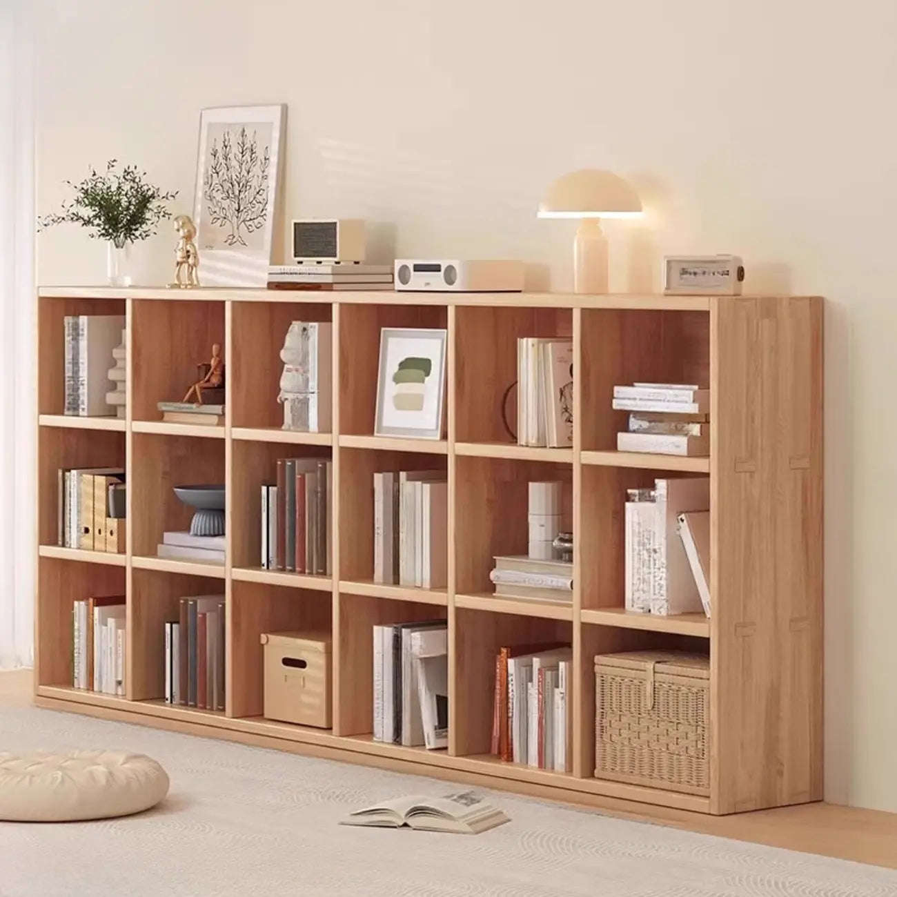 Étagère horizontale en bois naturel à 6 cubes