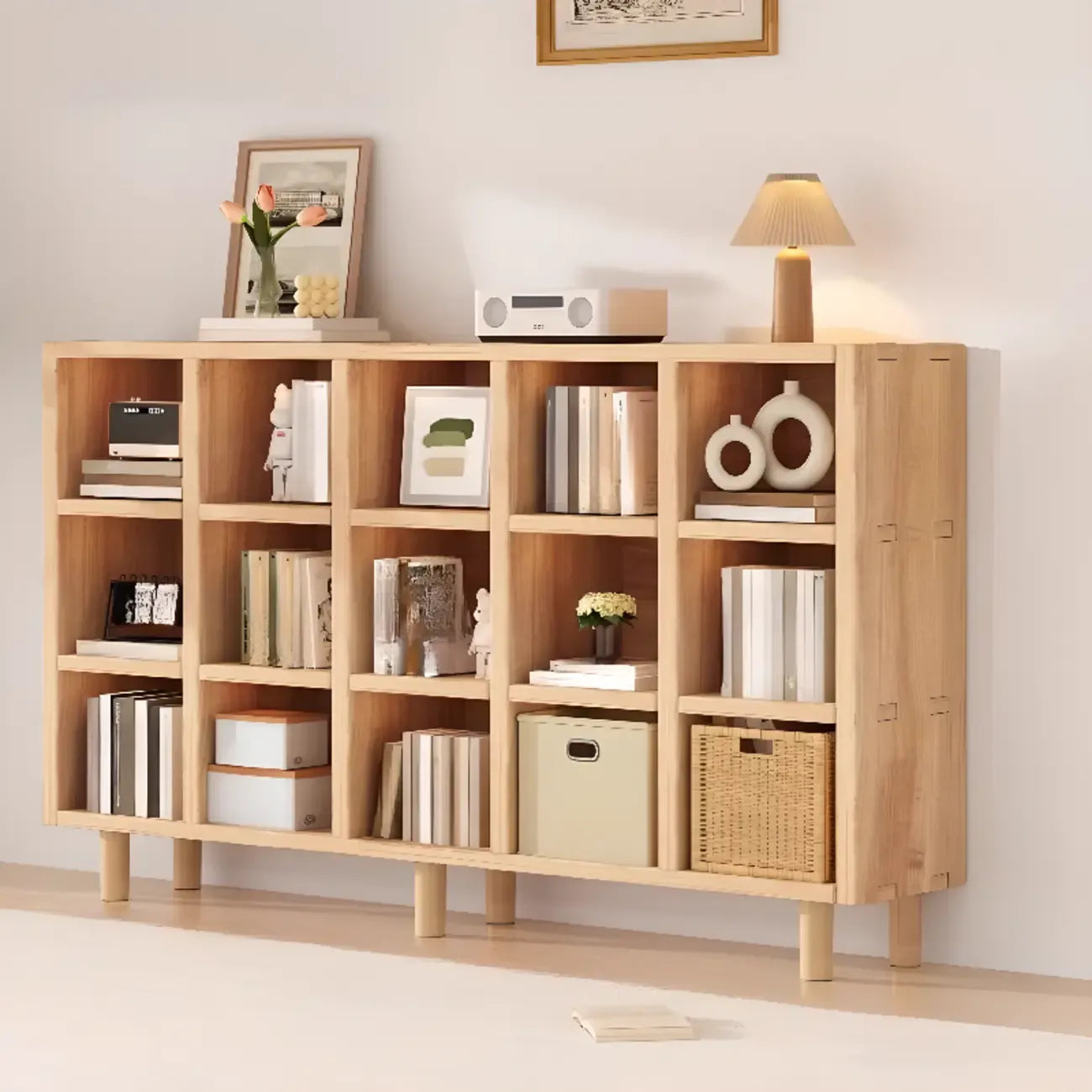 Étagère horizontale en bois naturel à 6 cubes