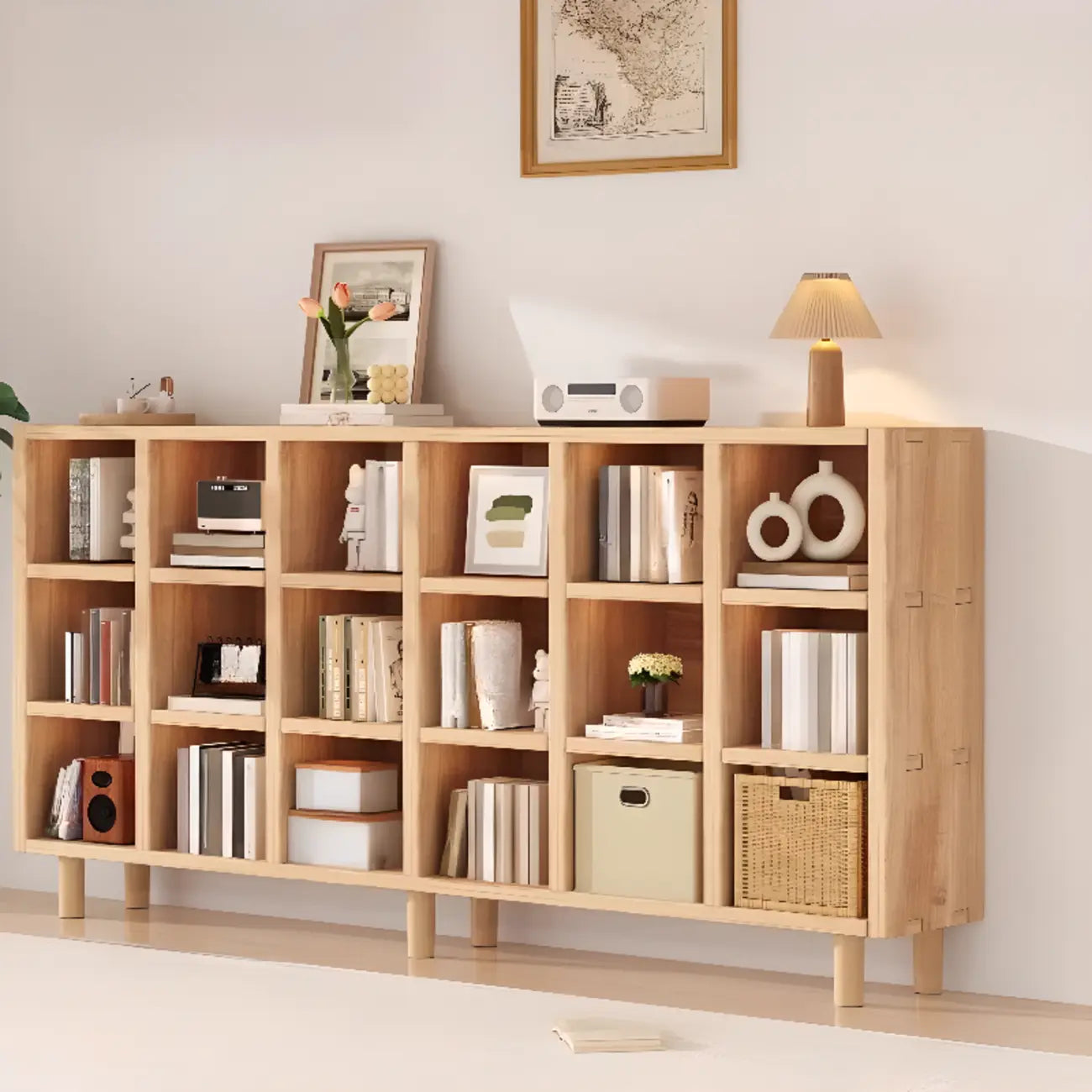 Étagère horizontale en bois naturel à 6 cubes