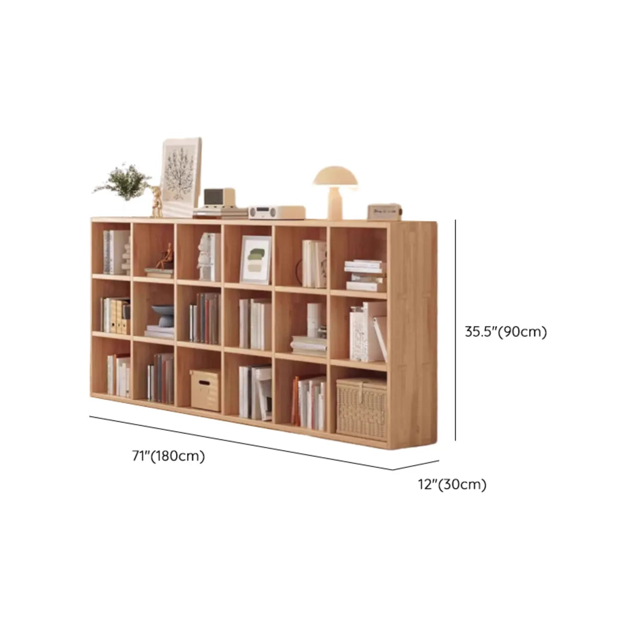 Étagère horizontale en bois naturel à 6 cubes