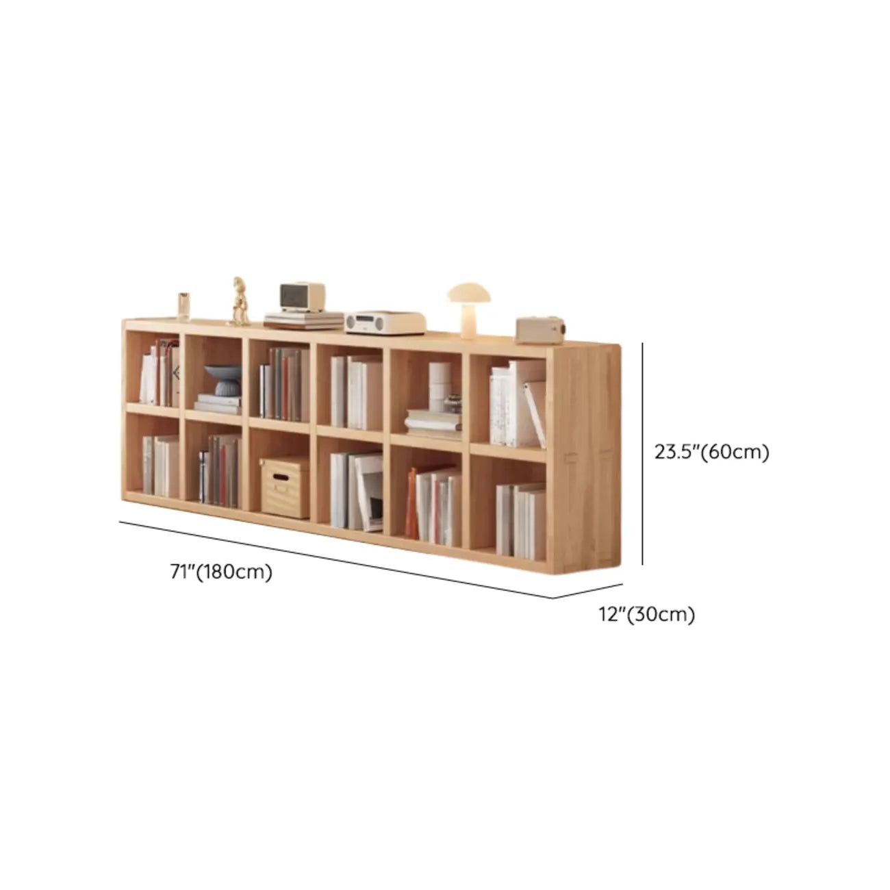 Étagère horizontale en bois naturel à 6 cubes