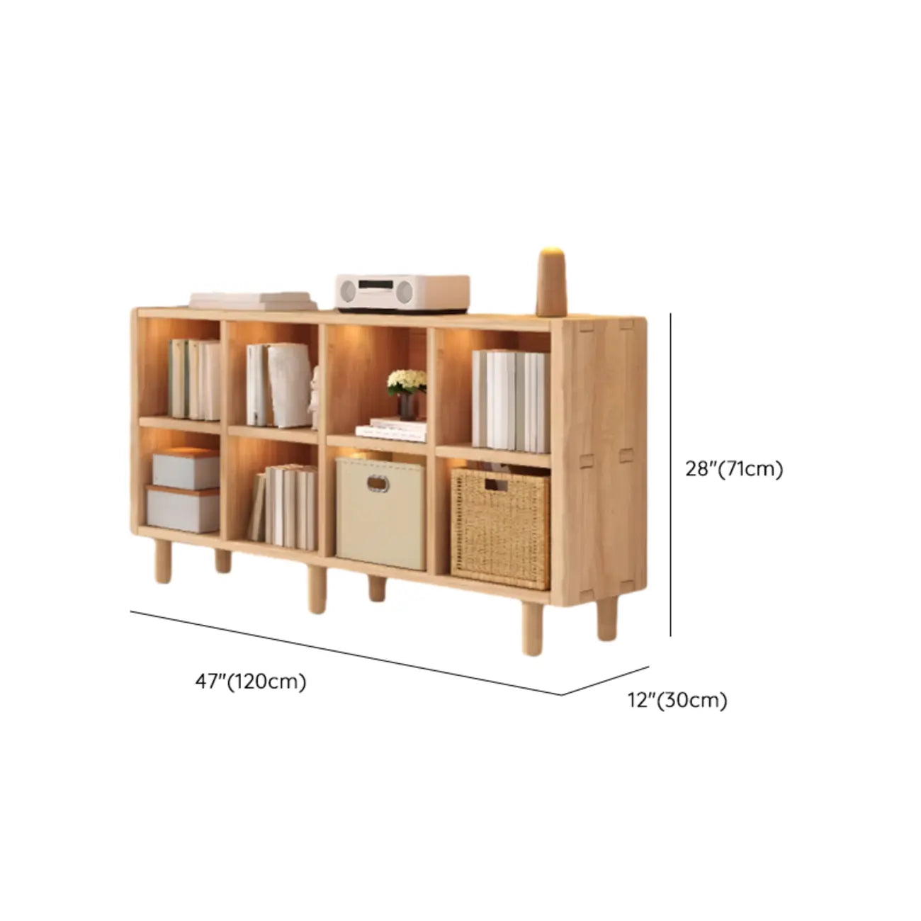 Étagère horizontale en bois naturel à 6 cubes