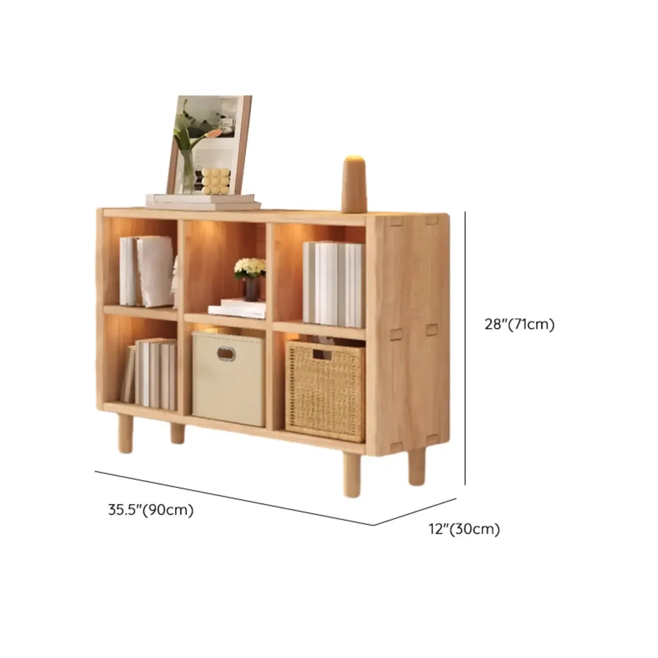 Étagère horizontale en bois naturel à 6 cubes