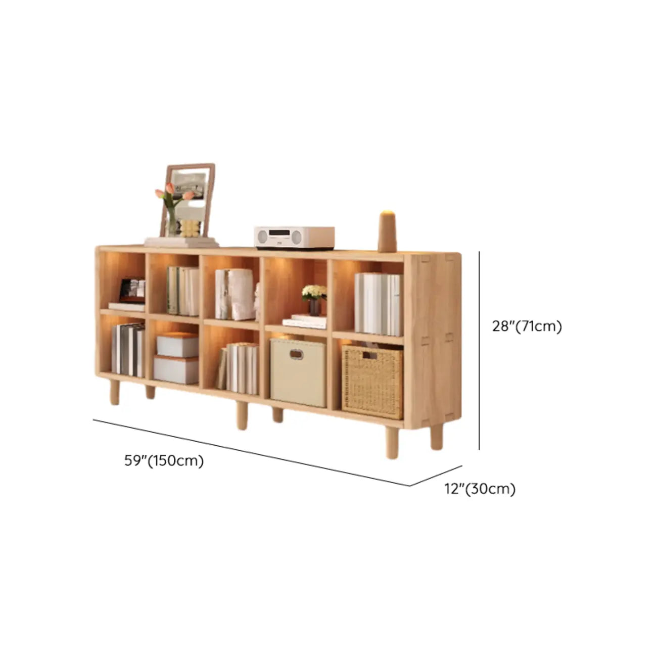 Étagère horizontale en bois naturel à 6 cubes