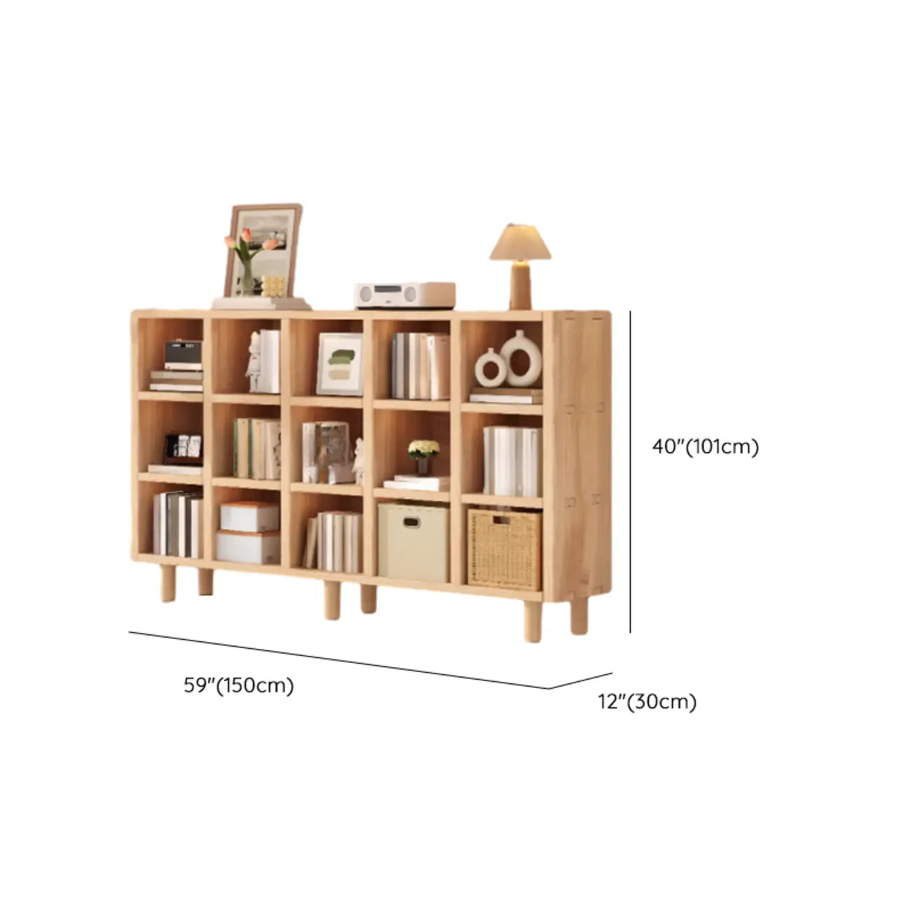 Étagère horizontale en bois naturel à 6 cubes