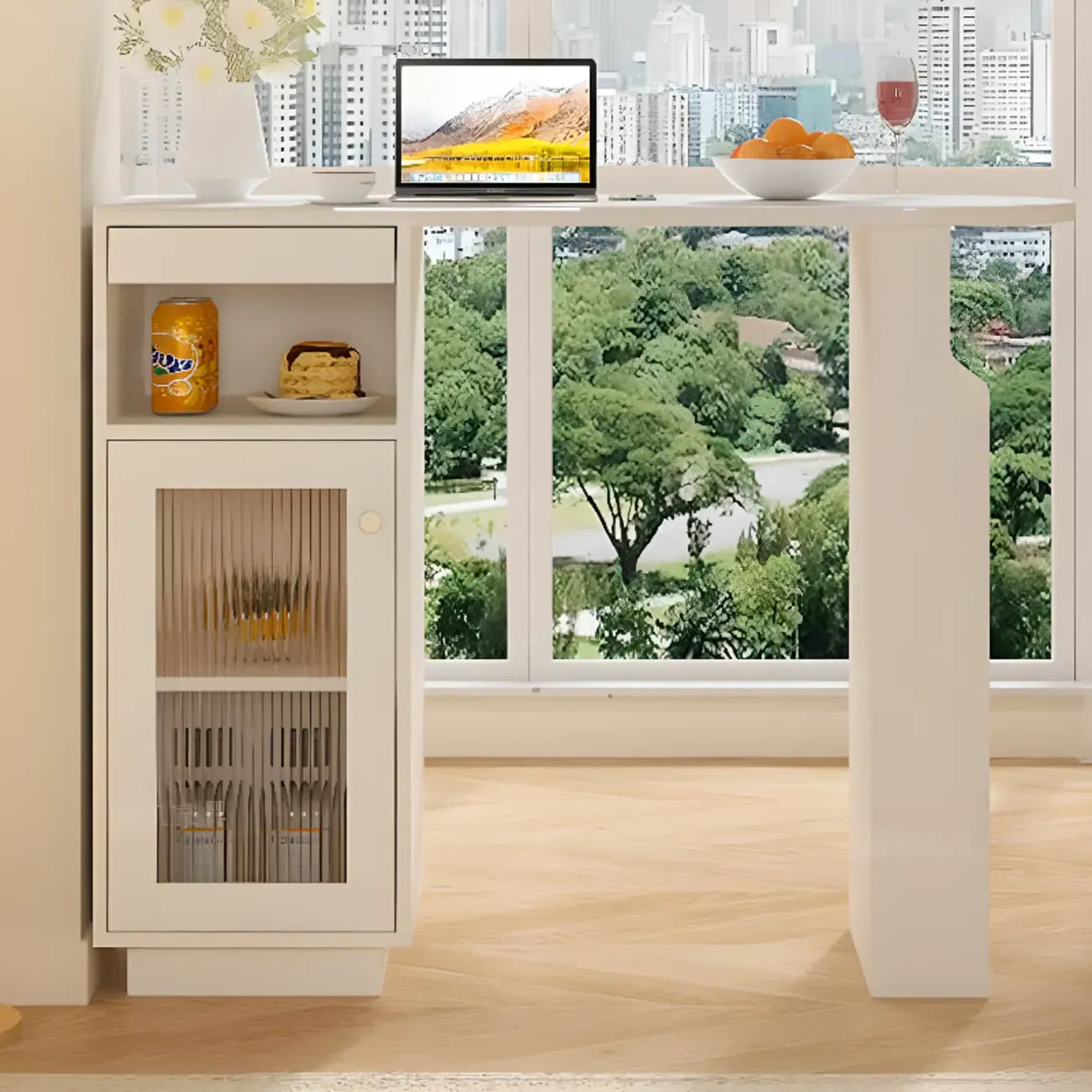 Tables de bar modernes en bois d'ardoise blanche de forme libre avec rangement