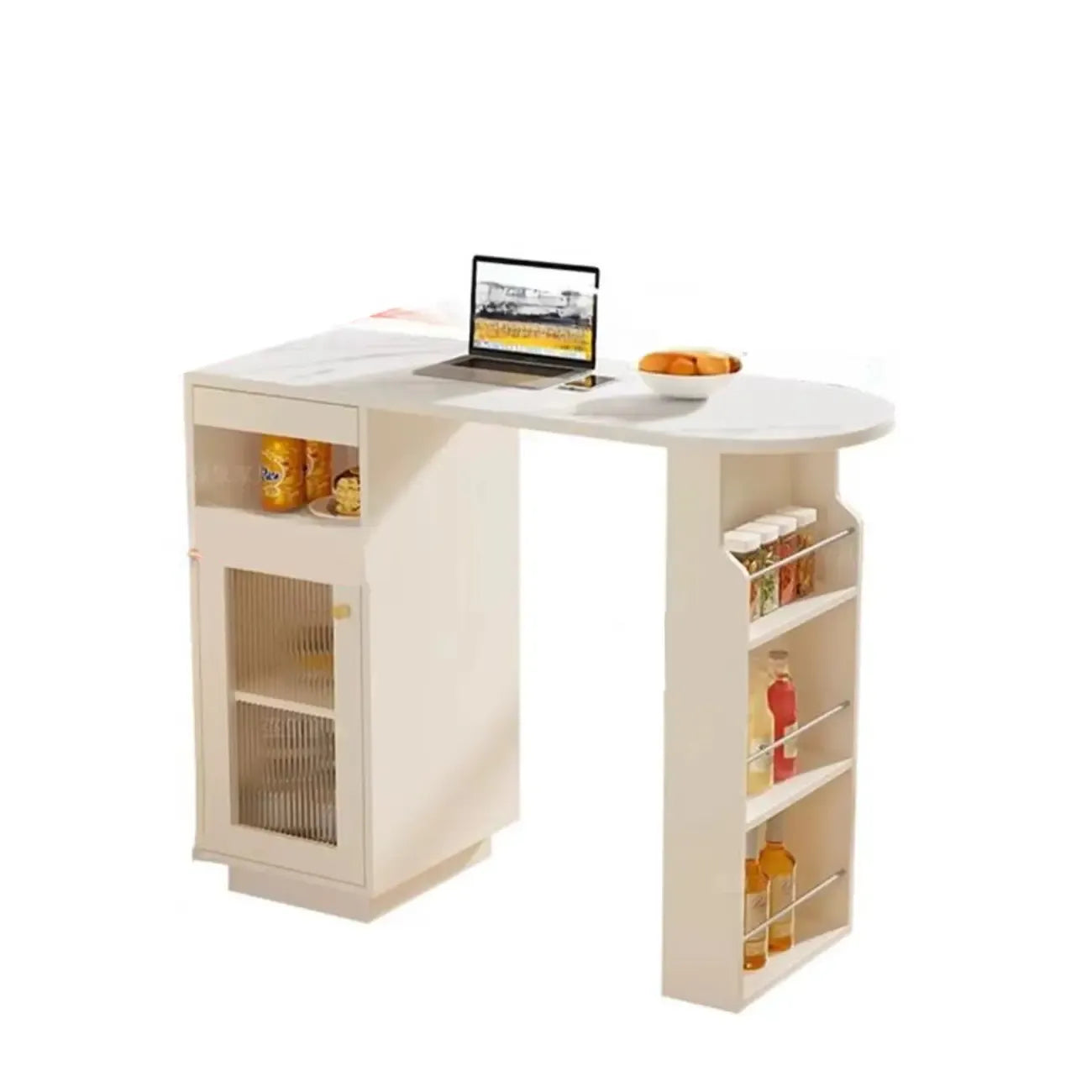 Tables de bar modernes en bois d'ardoise blanche de forme libre avec rangement